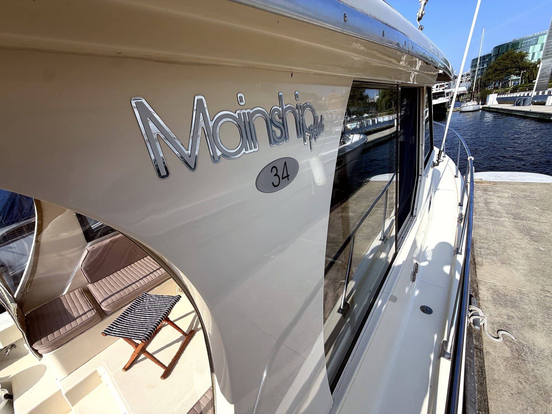 Geronimo's nameplate, detail shot for private yacht charter celebrations